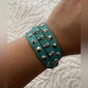 Turquoise rhinestone and skull wrap bracelet